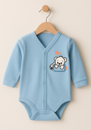 Body - Body cu manusa, nou nascut, 0-3 luni, Cu brodererie, Albastru
