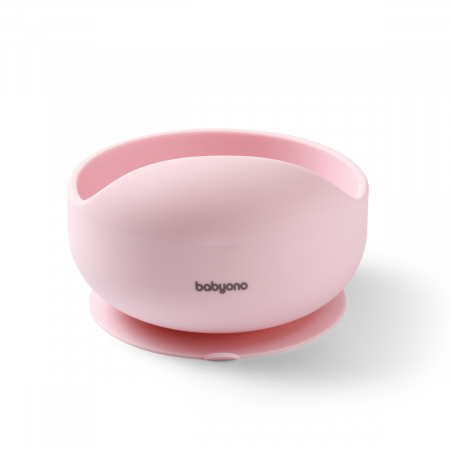 Pentru bebe - Bol din silicon cu ventuza pentru copii Babyono roz