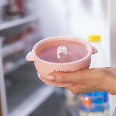 Bol din silicon cu ventuza si capac roz [7]