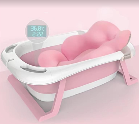 Cadita pliabila anatomica ,cu golire,cu termometru senzorial electronic si suport anatomic,suport pentru dus,Bubu-Still®,roz [2]