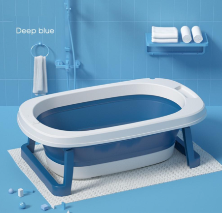 Cadita pliabila, cu termometru digital si pelicula interioara antiderapanta, suport pentru cap de dus, albastra [10]