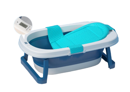 La baita - Cadita pliabila, cu termometru digital si pelicula interioara antiderapanta, suport pentru cap de dus, albastra