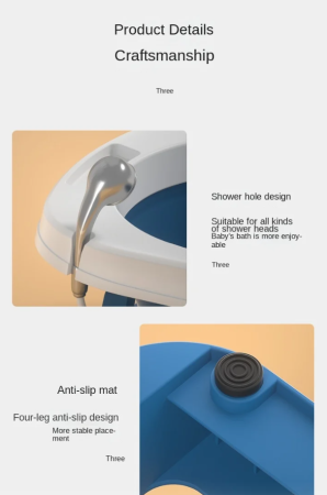 Cadita pliabila, cu termometru digital si pelicula interioara antiderapanta, suport pentru cap de dus, galben [3]