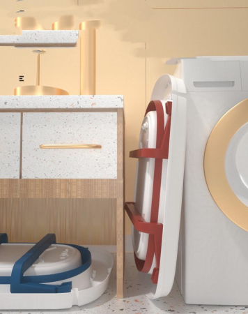 Cadita pliabila, cu termometru digital si pelicula interioara antiderapanta, suport pentru cap de dus, galben [4]