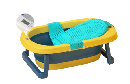 La baita - Cadita pliabila, cu termometru digital si pelicula interioara antiderapanta, suport pentru cap de dus, galben