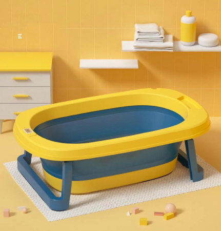 Cadita pliabila, cu termometru digital si pelicula interioara antiderapanta, suport pentru cap de dus, galben [5]