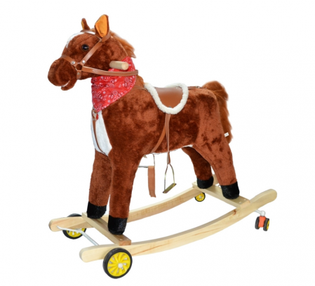 Balansoare si Leagane - Calut Balansoar, Lemn + Plus, Alb+Pete, 74 x 28 x 68 Cm