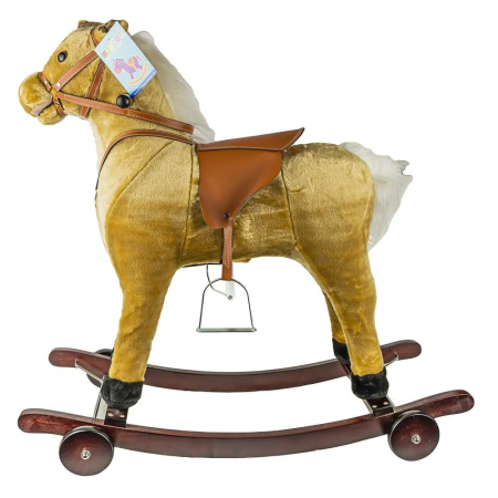Calut balansoar, lemn + plus, maro, cu rotile, 86x37x78(h) cm [2]