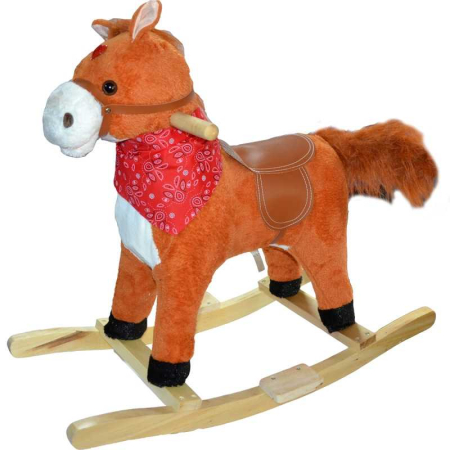 Balansoare si Leagane - Calut Balansoar, Lemn + Plus, Roz/Caramiziu/Maro, 60 Cm