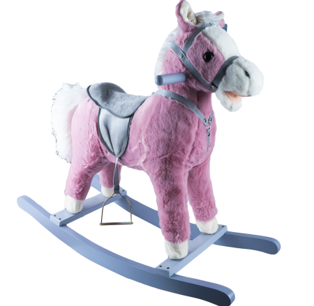 Balansoare si Leagane - Calut balansoar, lemn + plus, roz, 74x33x62 cm
