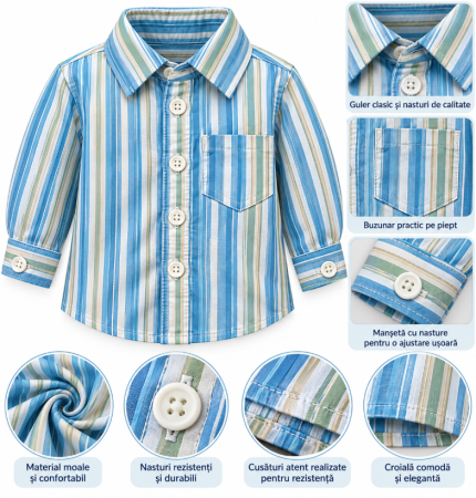 Bluze - Cămașă elegantă pentru băieți, Albastru cu dungi