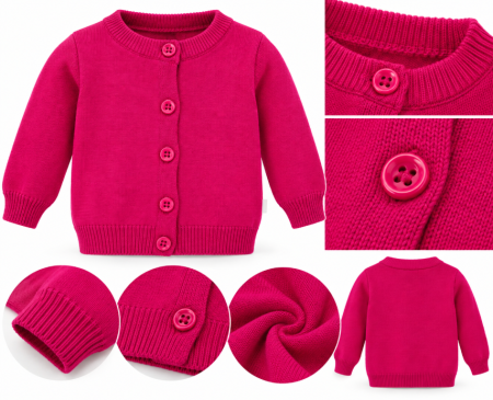 Bluze si pulovere - Cardigan tricotat pentru bebeluși – model elegant cu nasturi și imprimeu ajurat, Ciclam