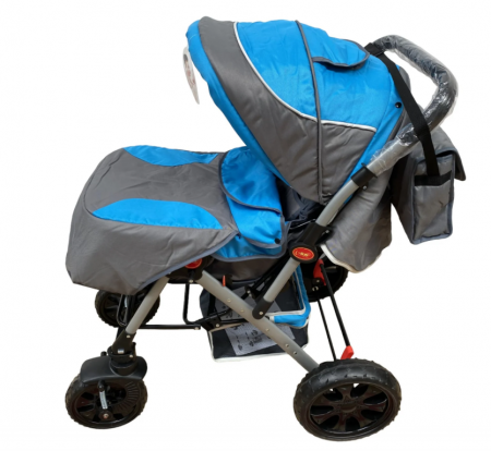 Carucior 0-36 luni, cu maner reversibil, geanta de accesorii si cos cumparaturi, Albastru [1]