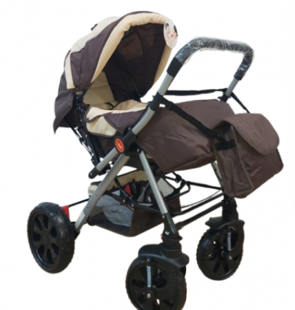 Carucior 0-36 luni, cu maner reversibil, geanta de accesorii si cos cumparaturi, Bej [3]