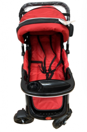 Carucior 0-36 luni, cu maner reversibil, geanta de accesorii si cos cumparaturi, Rosu [3]