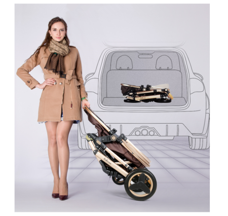 Carucior 2 in 1, Belecoo, cu maner din piele ,landou reversibil, geanta pentru accesorii, multifunctional [6]