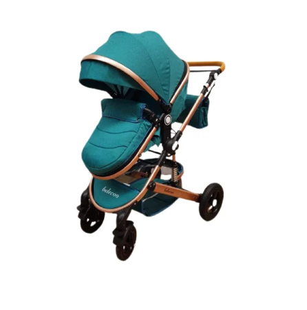 Carucior 2 in 1, Belecoo, cu maner din piele ,landou reversibil, geanta pentru accesorii, multifunctional [2]