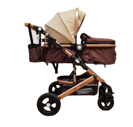 Carucior 2 in 1, Belecoo, cu maner protectie din piele, landou reversibil, geanta pentru accesorii, multifunctional, bej bicolor [1]