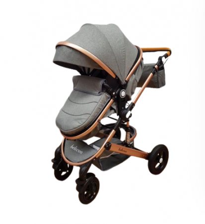 Carucior 2 in 1, Belecoo, cu maner protectie din piele, landou reversibil, geanta pentru accesorii, multifunctional, gri [7]