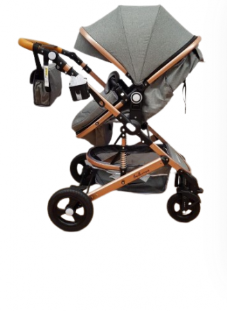 Carucior 2 in 1, Belecoo, cu maner protectie din piele, landou reversibil, geanta pentru accesorii, multifunctional, gri [8]