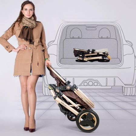 Carucior 2 in 1, Belecoo, cu maner protectie din piele, landou reversibil, geanta pentru accesorii, multifunctional, negru ebony [3]