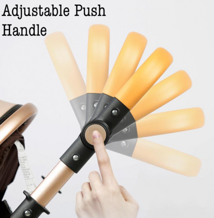 Carucior 2 in 1, Belecoo, cu maner protectie din piele, landou reversibil, geanta pentru accesorii, multifunctional, negru ebony [2]