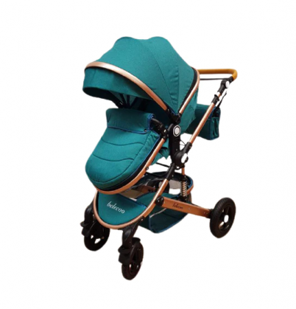 Carucior 2 in 1, Belecoo, cu maner protectie din piele, landou reversibil, geanta pentru accesorii, multifunctional, turquoise [6]