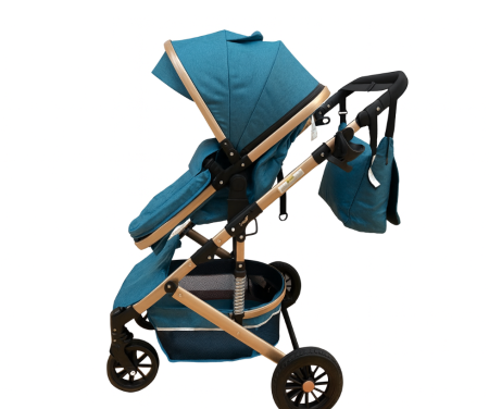 Carucior 2 in 1, Bubu Still, Dubla suspensie pe roata si cadru, Geanta inclusa, Roata cauciuc, Gonflabila, turcoise [3]