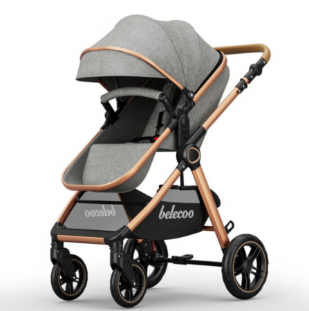 Carucior 2 in 1, Cu landou Reversibil, copertina extensibila, geanta pentru scutece, Belecoo [9]