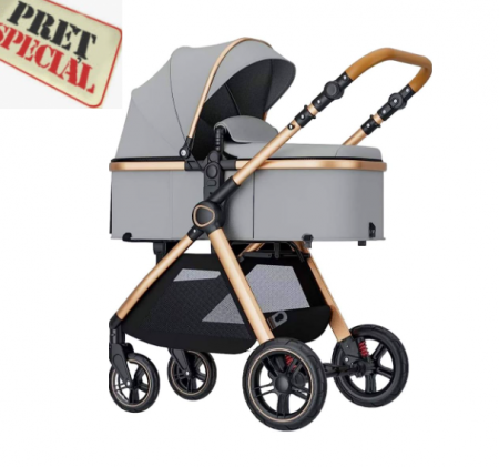 Carucior 2 in 1 - Carucior 2 in 1, Cu landou Reversibil, copertina extensibila, geanta pentru scutece, Belecoo