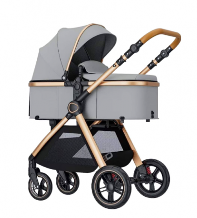 Carucior 2 in 1 - Carucior 2 in 1, Cu landou Reversibil, copertina extensibila, geanta pentru scutece, Belecoo Gri