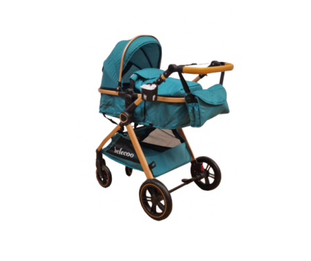 Carucior 2 in 1, Cu landou Reversibil, copertina extensibila, geanta pentru scutece, Belecoo, Turcoaz [2]
