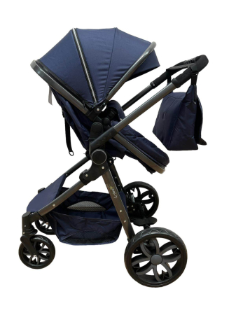 Carucior 2 in 1, Cu landou Reversibil, copertina extensibila, geanta pentru scutece, strangere compacta, plasa de insecte si saltea bambus, albastru [2]