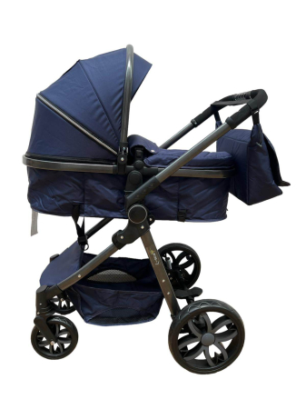 Carucior 2 in 1 - Carucior 2 in 1, Cu landou Reversibil, copertina extensibila, geanta pentru scutece, strangere compacta, plasa de insecte si saltea bambus, albastru