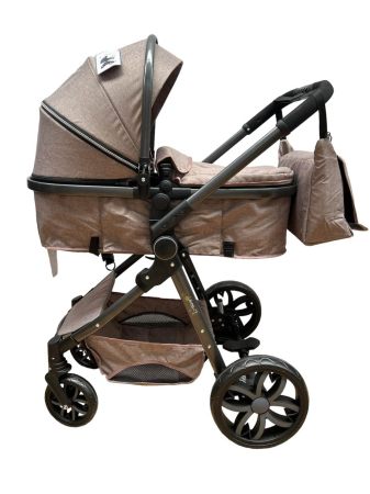 Carucior 2 in 1, Cu landou Reversibil, copertina extensibila, geanta pentru scutece, strangere compacta, plasa de insecte si saltea bambus, bej [4]