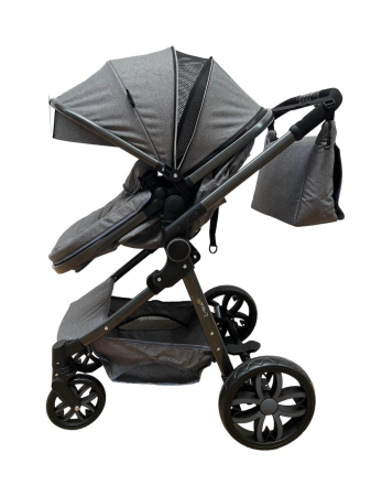 Carucior 2 in 1, Cu landou Reversibil, copertina extensibila, geanta pentru scutece, strangere compacta, plasa de insecte si saltea bambus, gri [2]