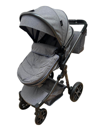 Carucior 2 in 1, Cu landou Reversibil, copertina extensibila, geanta pentru scutece, strangere compacta, plasa de insecte si saltea bambus, gri [4]