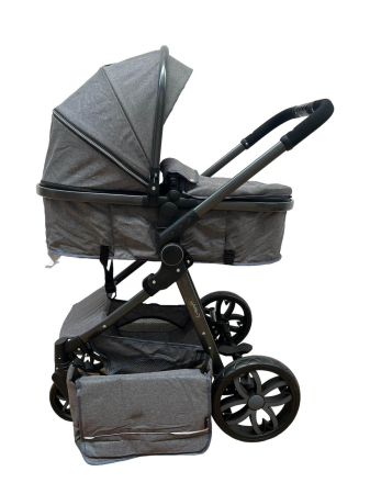 Carucior 2 in 1, Cu landou Reversibil, copertina extensibila, geanta pentru scutece, strangere compacta, plasa de insecte si saltea bambus, gri [3]