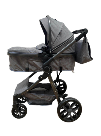 Carucior 2 in 1 - Carucior 2 in 1, Cu landou Reversibil, copertina extensibila, geanta pentru scutece, strangere compacta, plasa de insecte si saltea bambus, gri