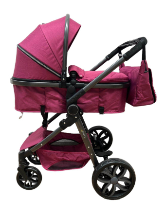 Carucior 2 in 1, Cu landou Reversibil, copertina extensibila, geanta pentru scutece, strangere compacta, plasa de insecte si saltea bambus, mov [5]