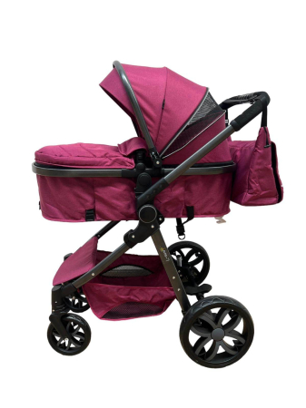 Carucior 2 in 1, Cu landou Reversibil, copertina extensibila, geanta pentru scutece, strangere compacta, plasa de insecte si saltea bambus, mov [1]