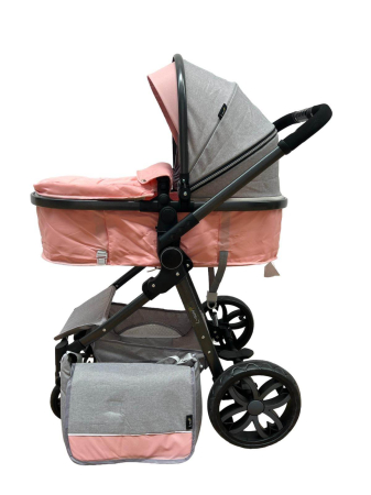 Carucior 2 in 1 - Carucior 2 in 1, Cu landou Reversibil, copertina extensibila, geanta pentru scutece, strangere compacta, plasa de insecte si saltea bambus, roz