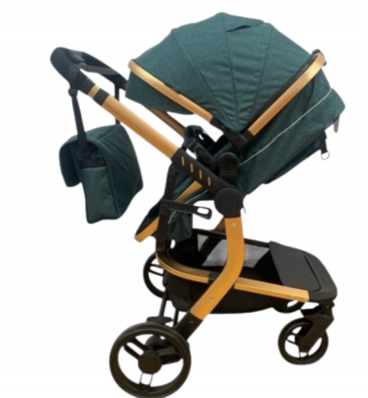 Carucior 2 in 1, Cu landou Reversibil, Material anti-UV si rezistent la umiditate, Roata antieroziune, Cadru metalic ranforsat, Geanta pentru scutece, verde [1]
