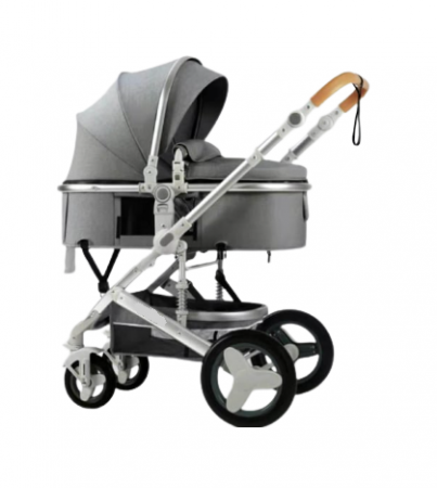 Carucior, 2 in 1, Cu landou Reversibil, Silver frame, Dubla Suspensie pe roata si pe cadru, Geanta pentru scutece, Argintiu/Gri [1]