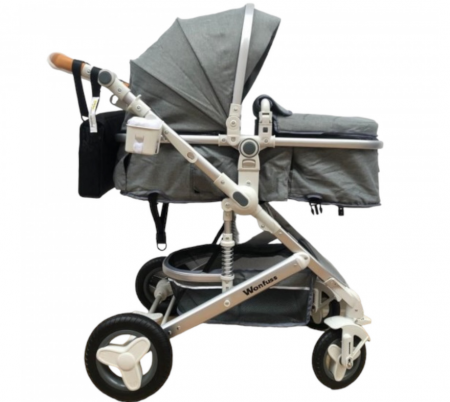 Carucior, 2 in 1, Cu landou Reversibil, Material anti-UV, Roata antieroziune, Suport Accesorii, Dubla Suspensie pe roata si pe cadru, Geanta pentru scutece, Bej Platina [3]