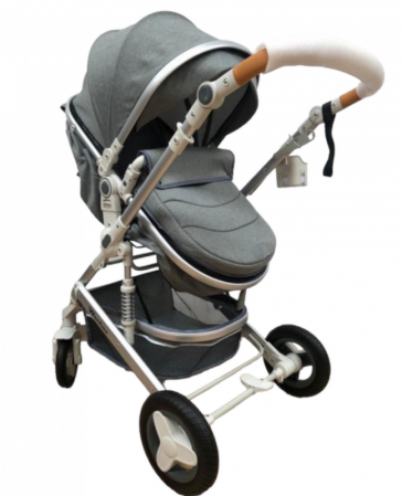 Carucior, 2 in 1, Cu landou Reversibil, Material anti-UV, Roata antieroziune, Suport Accesorii, Dubla Suspensie pe roata si pe cadru, Geanta pentru scutece, Bej Platina [2]