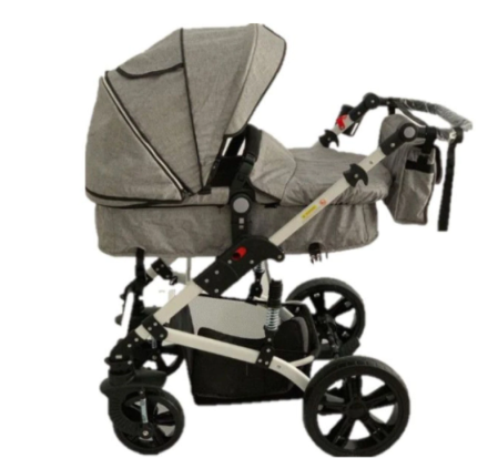 Carucior,2 in 1, Cu landou Reversibil,Material anti-UV,Roata antieroziune,Suport Accesorii, Dubla Suspensie pe roata si pe cadru,Geanta pentru scutece, Gri [1]