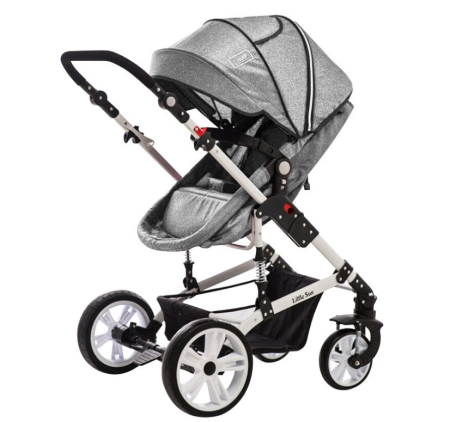 Carucior 2 in 1 - Carucior,2 in 1, Cu landou Reversibil,Material anti-UV,Roata antieroziune,Suport Accesorii, Dubla Suspensie pe roata si pe cadru,Geanta pentru scutece, Gri