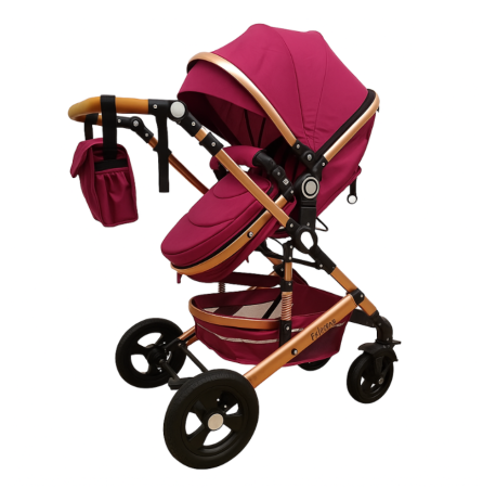 Carucior, 2 in 1, Cu landou Reversibil, Material anti-UV, Roata antieroziune, Suport Accesorii, Dubla Suspensie pe roata si pe cadru, Geanta pentru scutece, Lila [1]