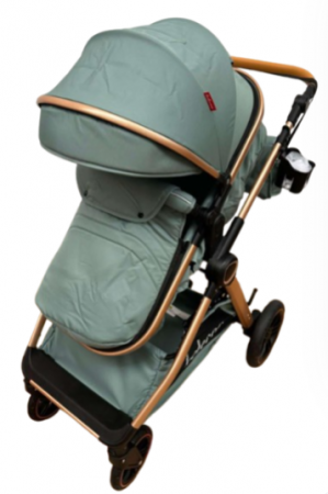 Carucior 2 in 1, Suspensie dubla pe roata, Geanta inclusa, strangere compacta, Belecoo, Verde army [3]